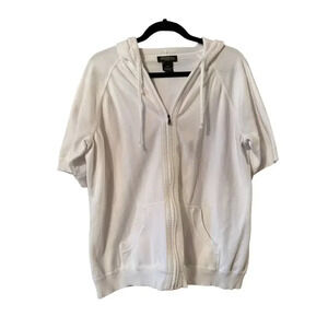 Eddie Bauer XL White short sleeve full zip hoodie CLASSIC preppy 100% Cotton